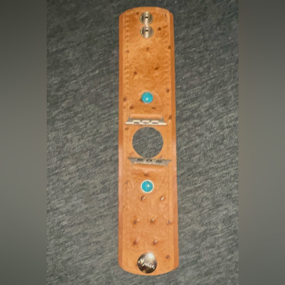 🩵Luxe Struzzo tan veg turquoise western cuff leather Apple Watch band
